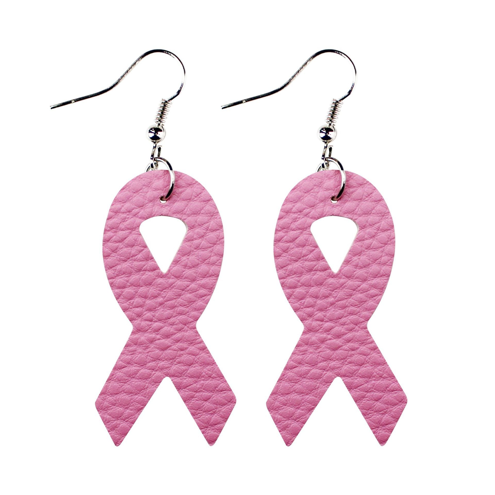 Wholesale Breast Women's Health Awareness Pink Ribbon Leather PU Earrings